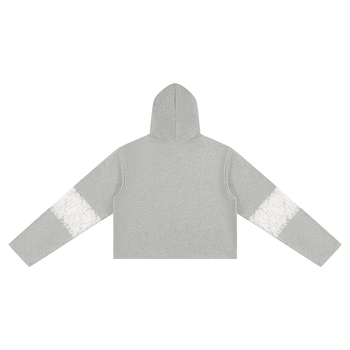 Dos du hoodie crop top femme dentelle gris chiné
