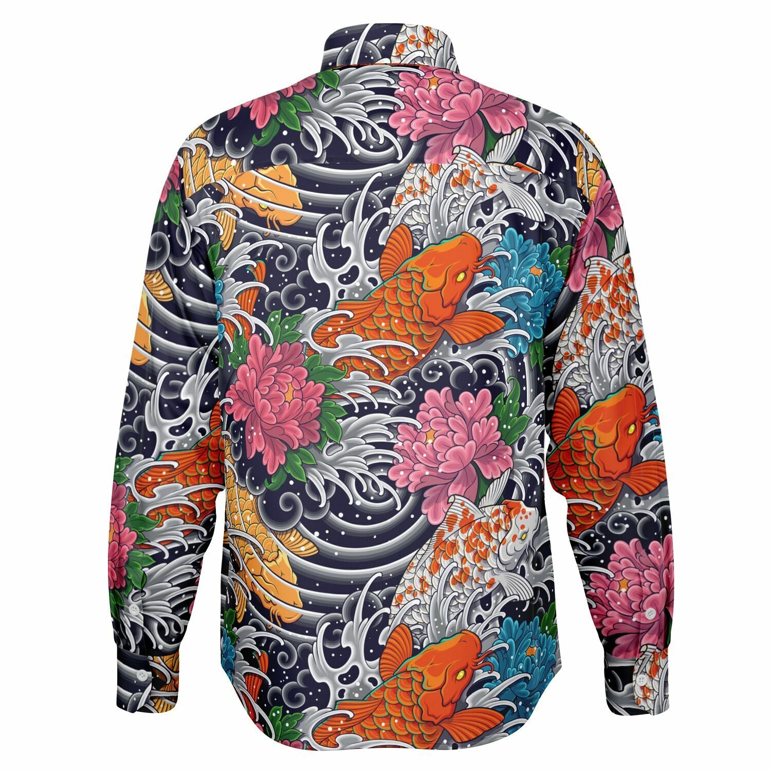 Chemise Homme Style Japonais – Motifs Carpes Koï Et Chrysanthèmes - Manches Longues