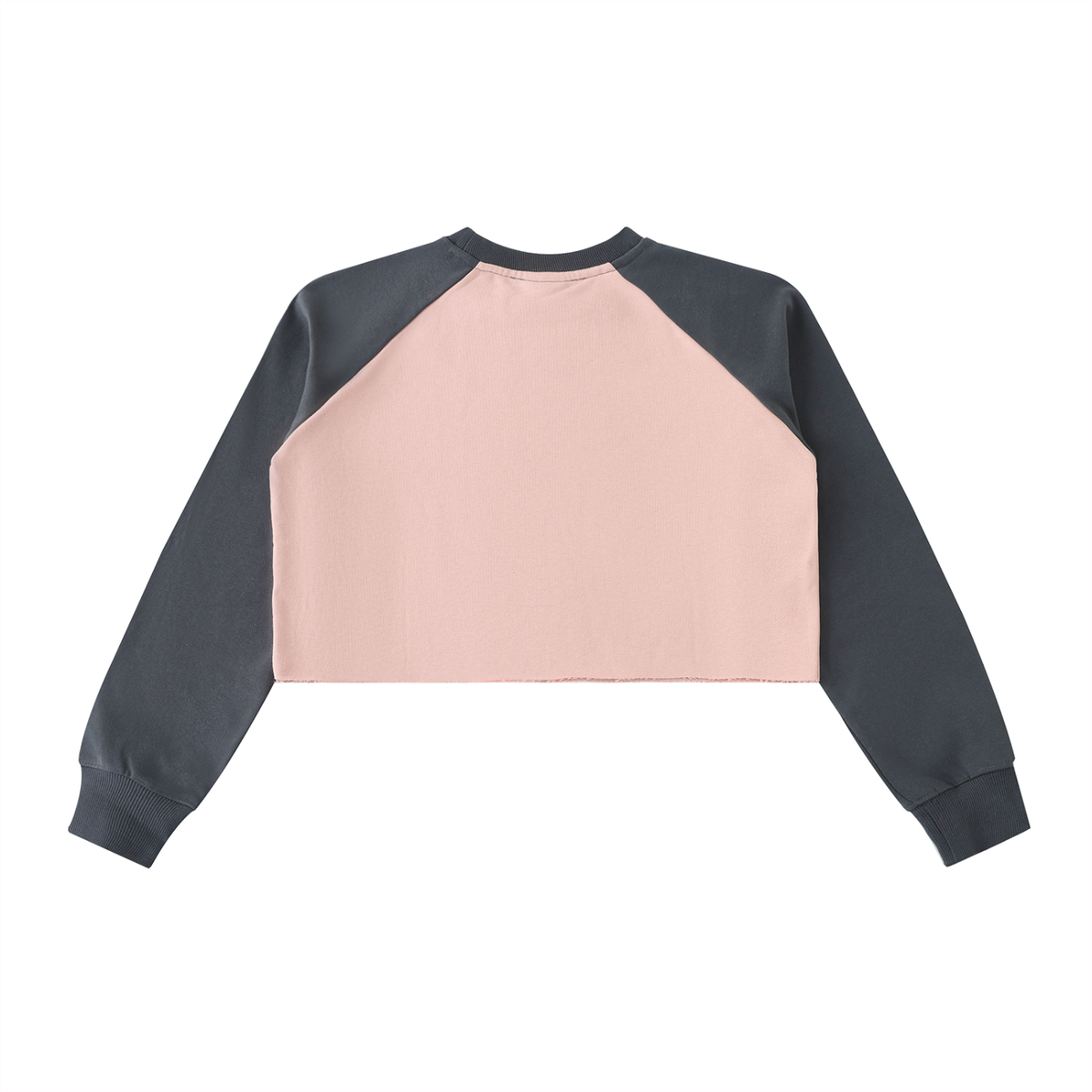 Dos du sweat crop top femme raglan bicolore rose