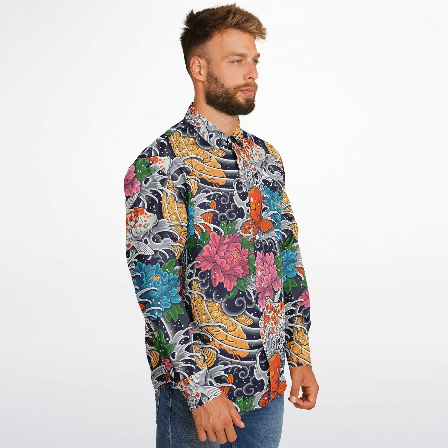 chemise à manches longues avec imprimé chrysanthèmes japonais