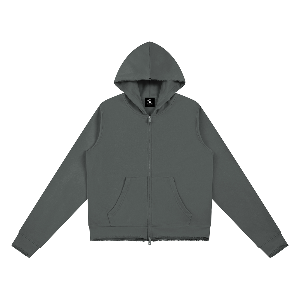 Sweat zippé capuche femme gris foncé original, vue de face