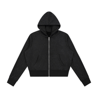 Hoodie zippé femme molletonné noir, vue de face