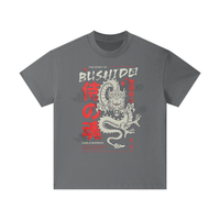 T-shirt oversized enfant Bushido en gris carbone - imprimé dragon japonais et kanji rouges