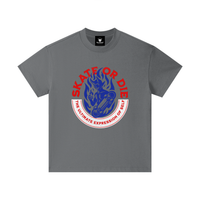 T-shirt enfant oversized Skate or Die en gris carbone - lettrage rouge en cercle