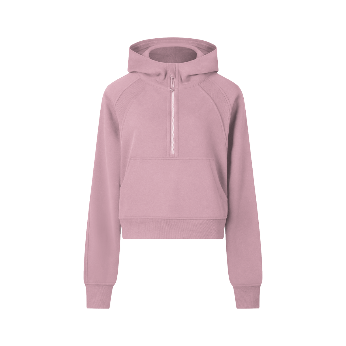 Sweat demi-zip à capuche enfant fille mauve, vue de face