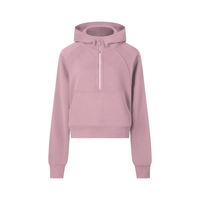 Sweat demi-zip à capuche enfant fille mauve, vue de face