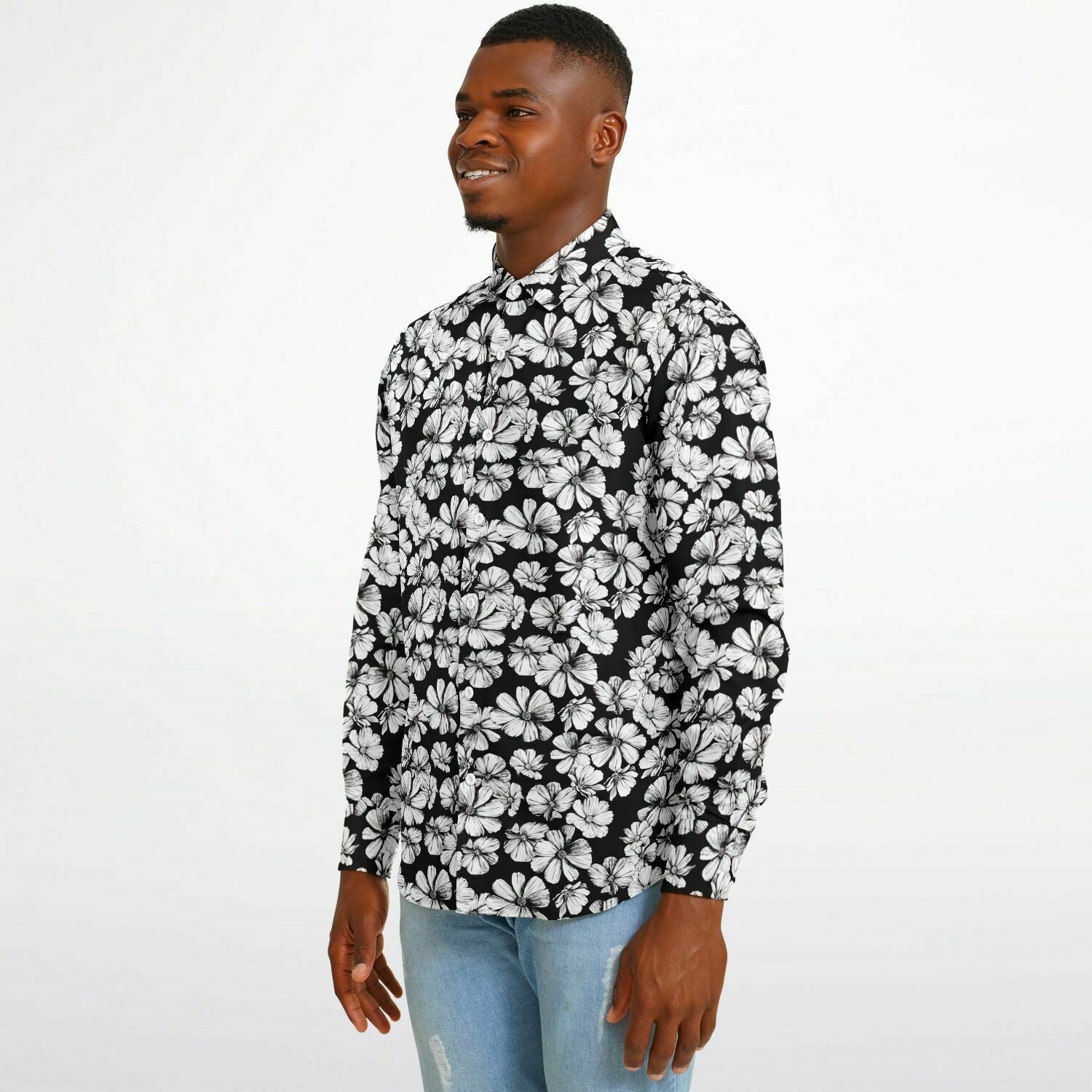 chemise à manches longues fleurs blanches