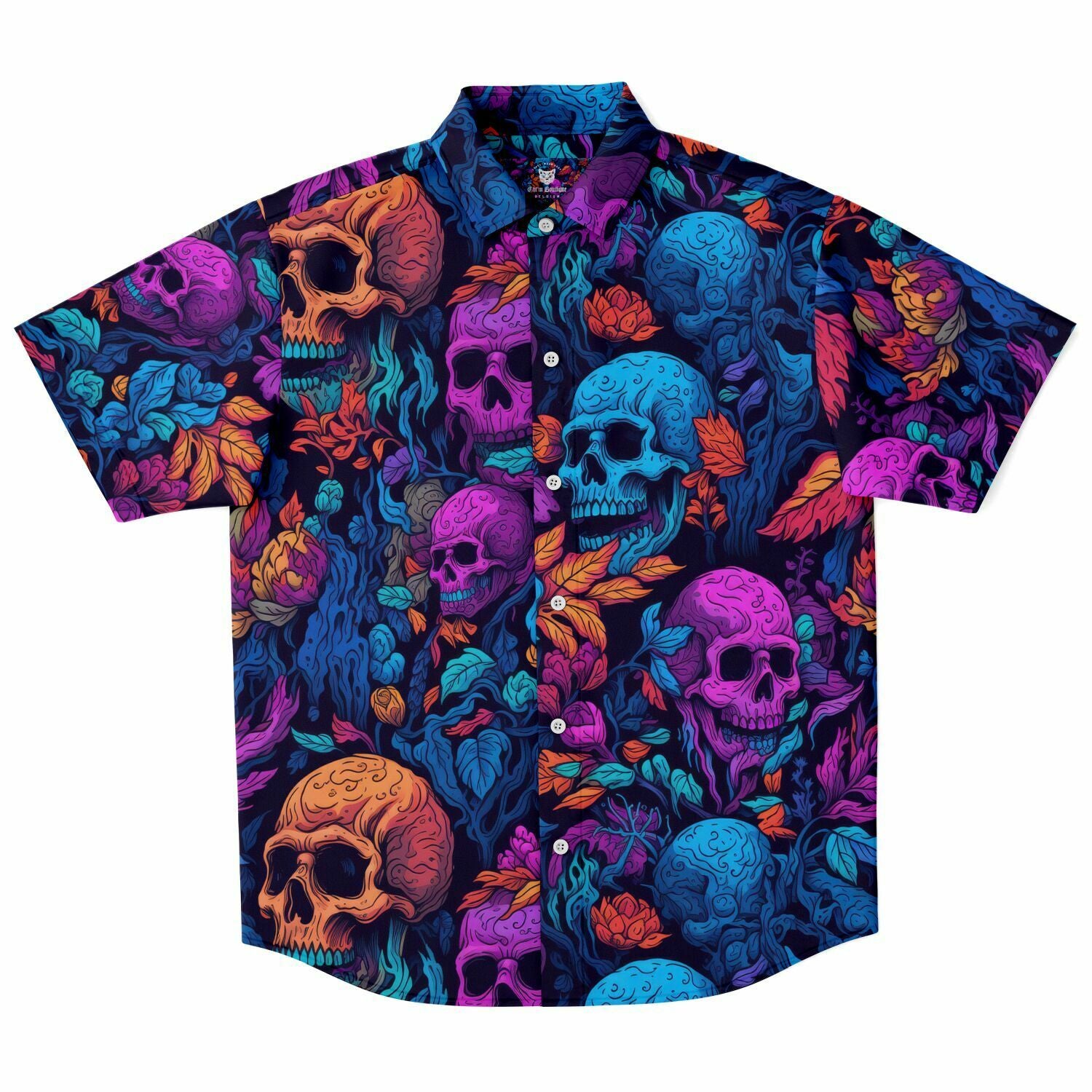 Chemise Homme Manches Courtes - Têtes De Mort Fluo