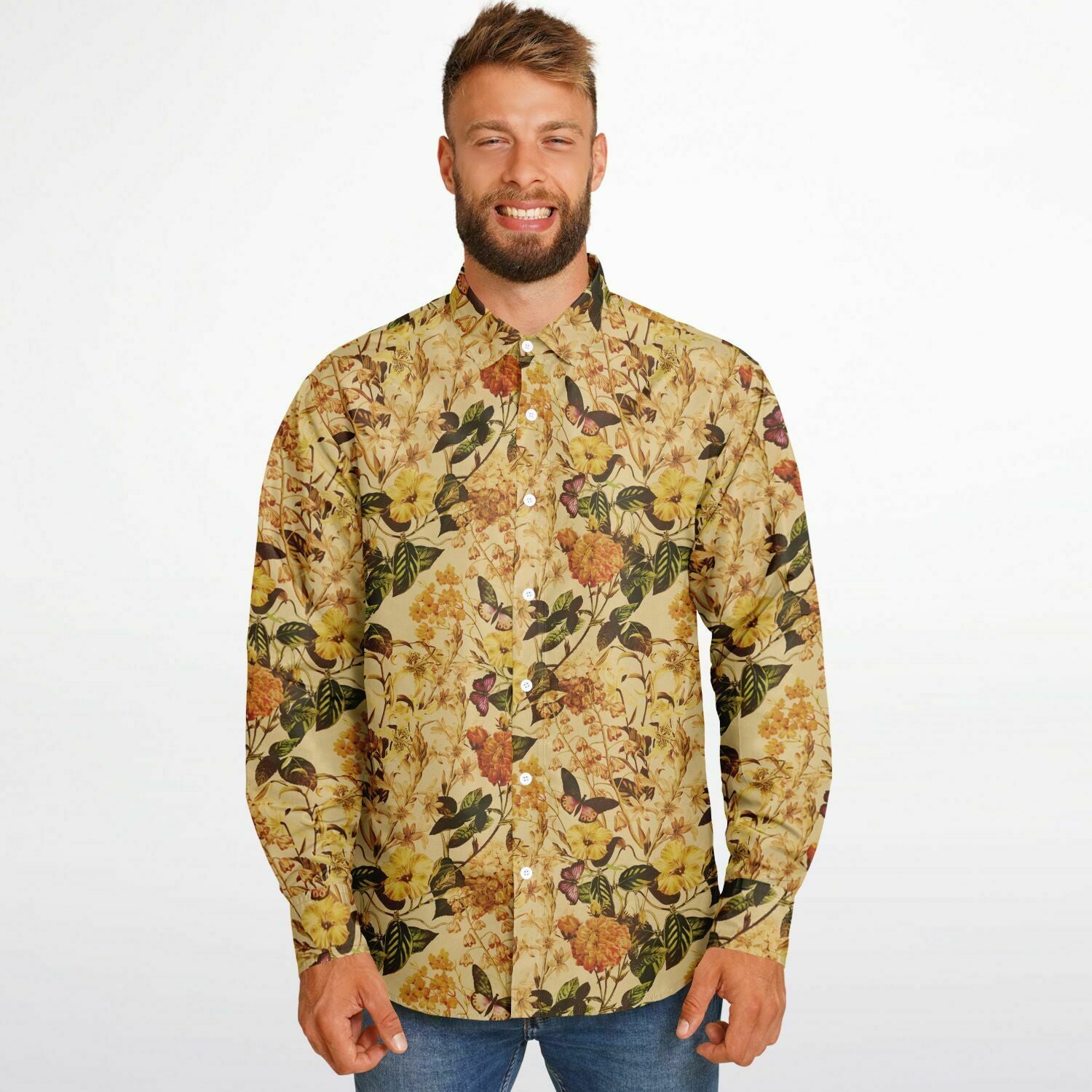 chemise à fleurs en coton beige homme