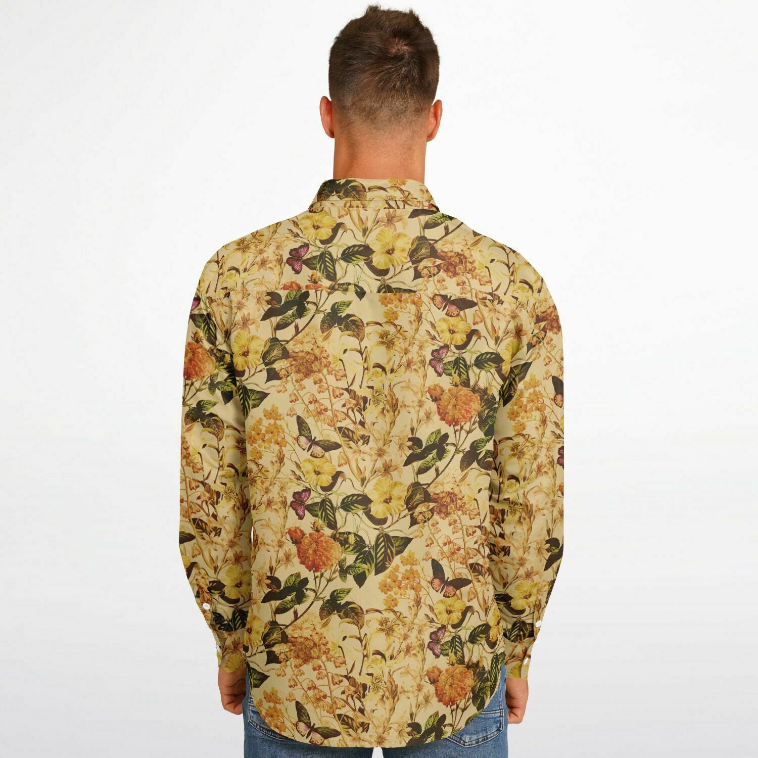 CHEMISE HOMME original floral beige MANCHES LONGUES