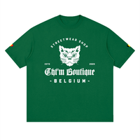 T-shirt oversized logo chat félin en vert bouteille, imprimé blanc CHT'M Belgium, vue de face