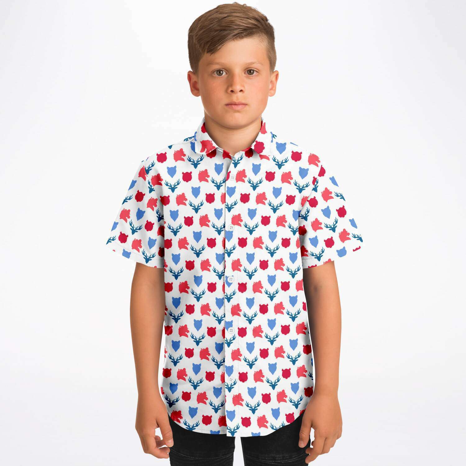 chemise à manches courtes garçon rouge et blanc