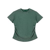 Packshot face du t-shirt ajusté délavé original femme vert délavé
