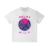 T-shirt oversized enfant Megacity en blanc - imprimé skyline japonaise néon et katakana