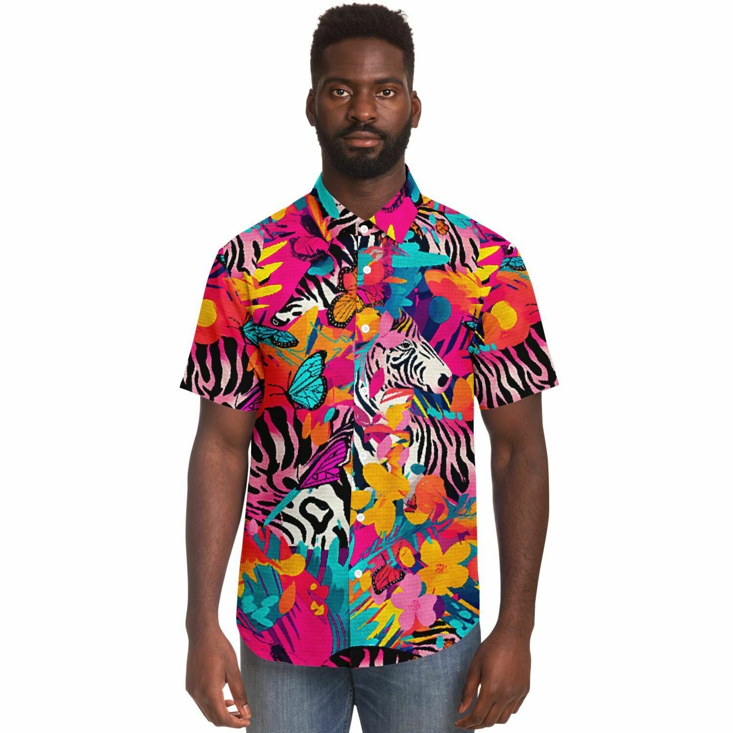 chemise imprimée tropicale homme manches courtes