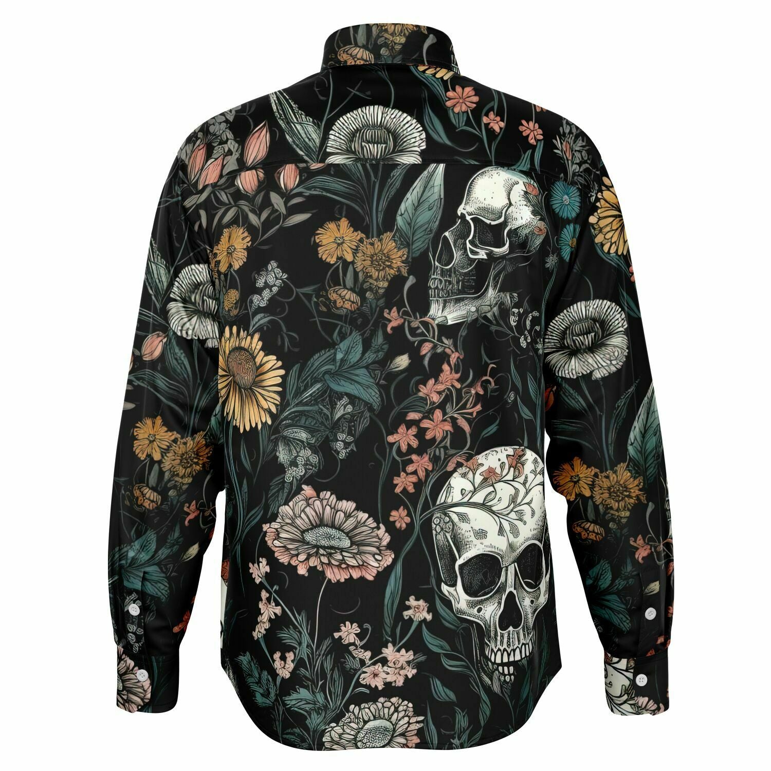 chemise à manches longues homme motifs floraux et têtes de mort