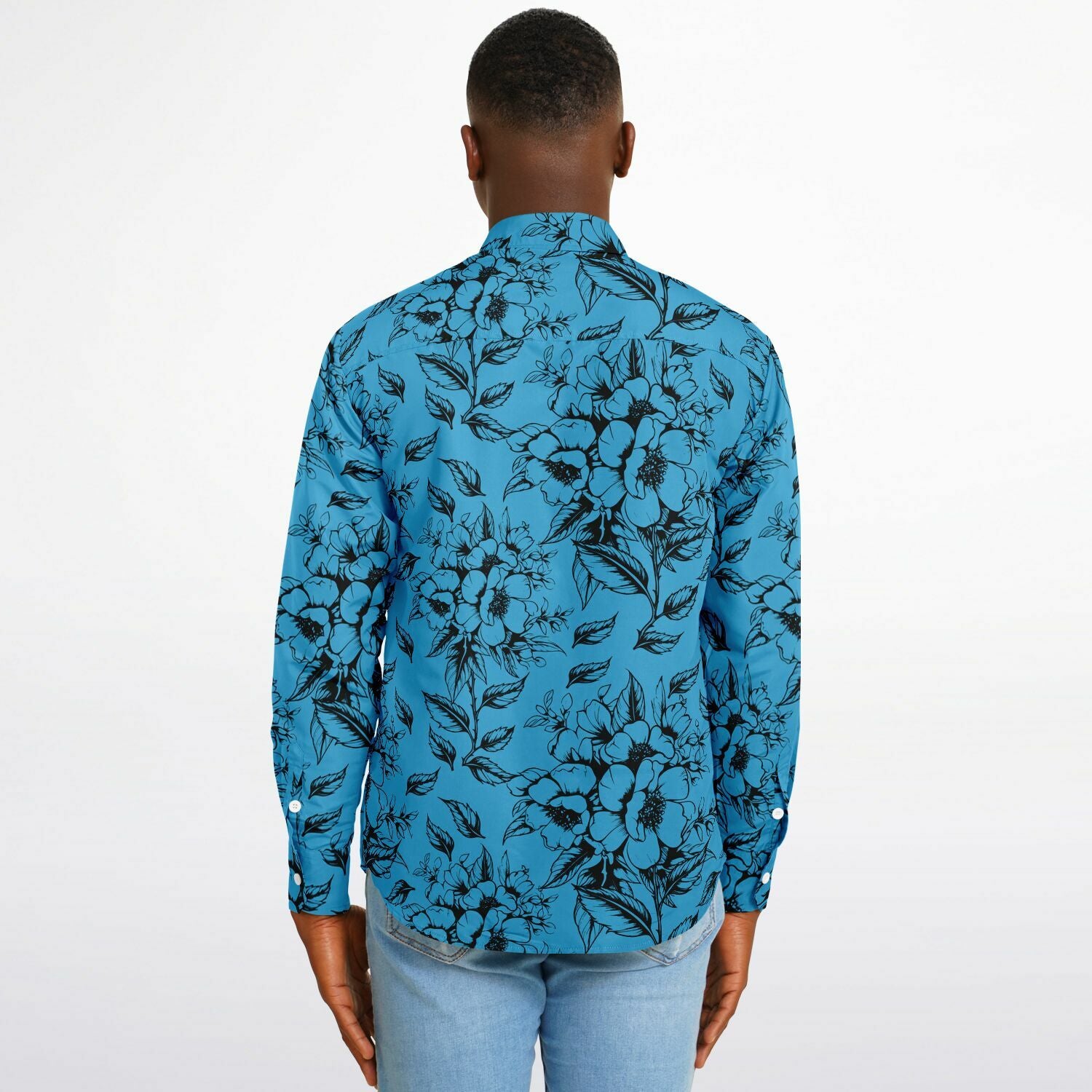 chemise casual homme bleue fleurs
