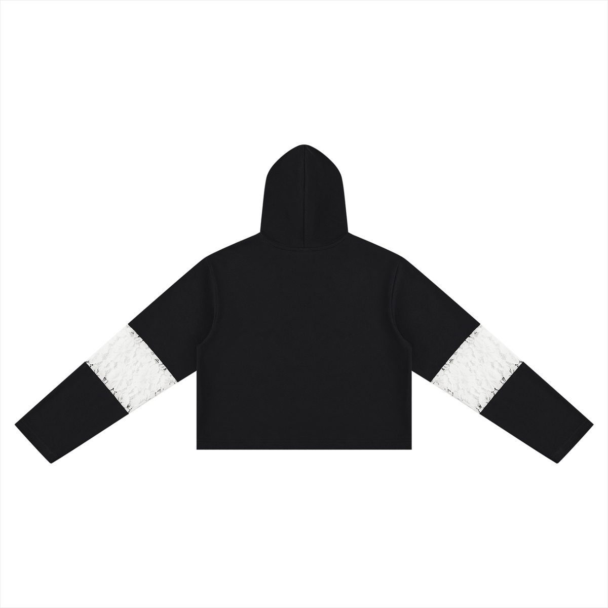 Dos du hoodie crop top femme dentelle noir