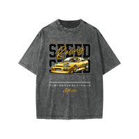T-shirt enfant oversized délavé gris foncé - voiture de drift jaune et lettrage Speed Racing