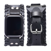 Bracelet Apple Watch manchette en cuir style punk, coloris noir