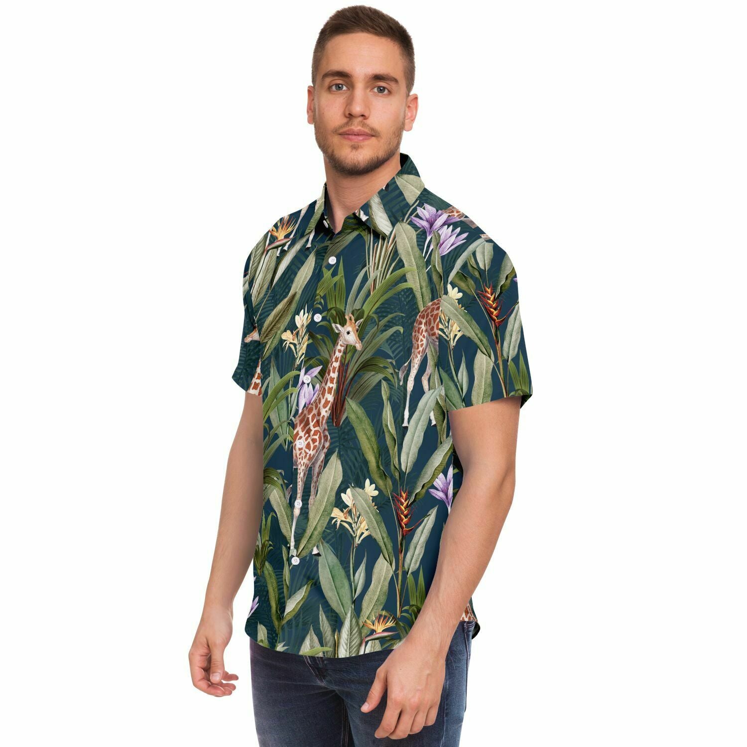 chemise mixte homme manches courtes fleurs