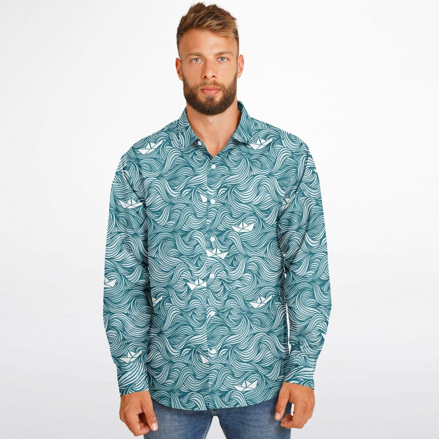 chemise bleue à manches longues pour homme