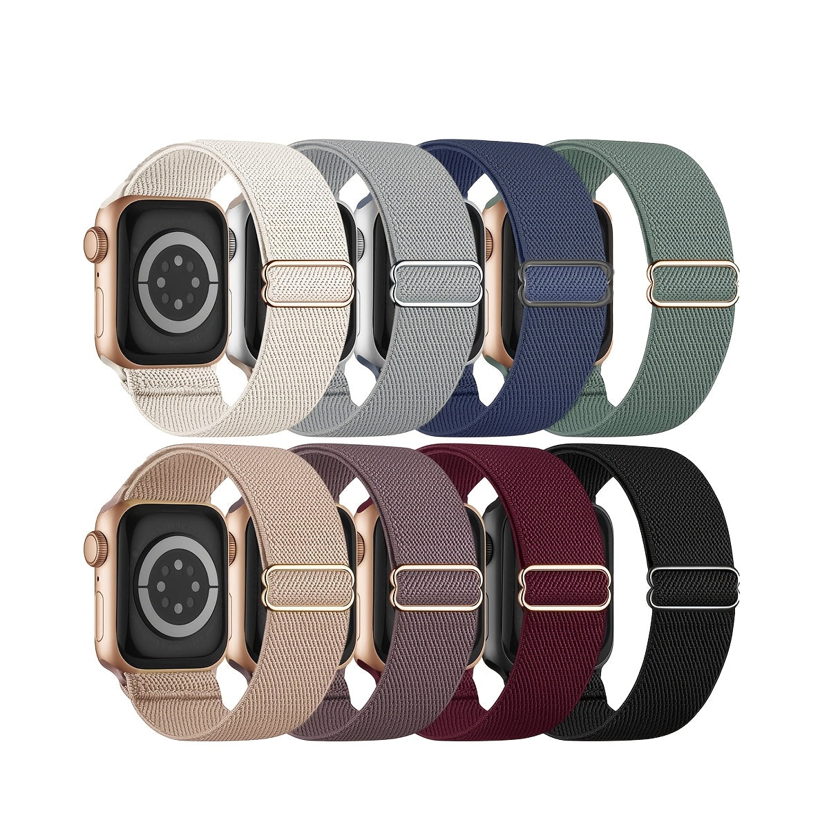 Lot de 8 bracelets Apple Watch élastiques en nylon, vue détaillée
