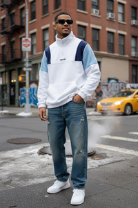 Sweat à capuche homme à motifs colorés et broderie de lettres, pull à demi-zip haut col, style streetwear décontracté pour un usage quotidien et en extérieur