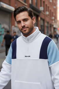 Sweat à capuche homme à motifs colorés et broderie de lettres, pull à demi-zip haut col, style streetwear décontracté pour un usage quotidien et en extérieur