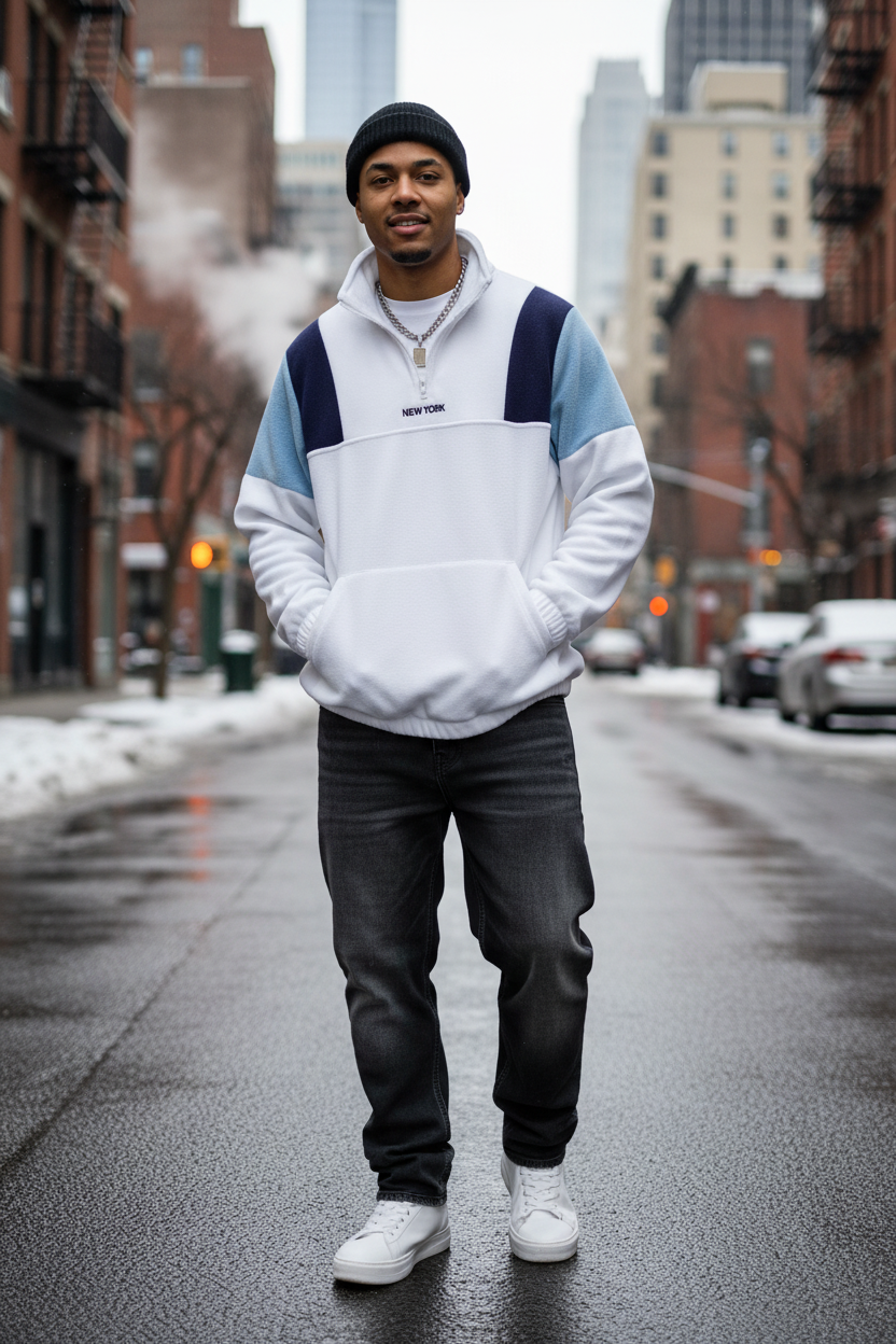 Sweat à capuche homme à motifs colorés et broderie de lettres, pull à demi-zip haut col, style streetwear décontracté pour un usage quotidien et en extérieur