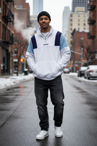 Sweat à capuche homme à motifs colorés et broderie de lettres, pull à demi-zip haut col, style streetwear décontracté pour un usage quotidien et en extérieur