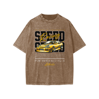 T-shirt enfant oversized délavé café - imprimé Speed Racing et katakana japonais sur le buste