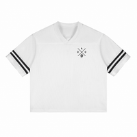 Maillot mesh oversized DAD Beer blanc - col V, bandes noires sur les bras et logo croix chope