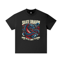 T-shirt enfant oversized Skate Dragon en noir, dragon multi-têtes et slogan Born to fly