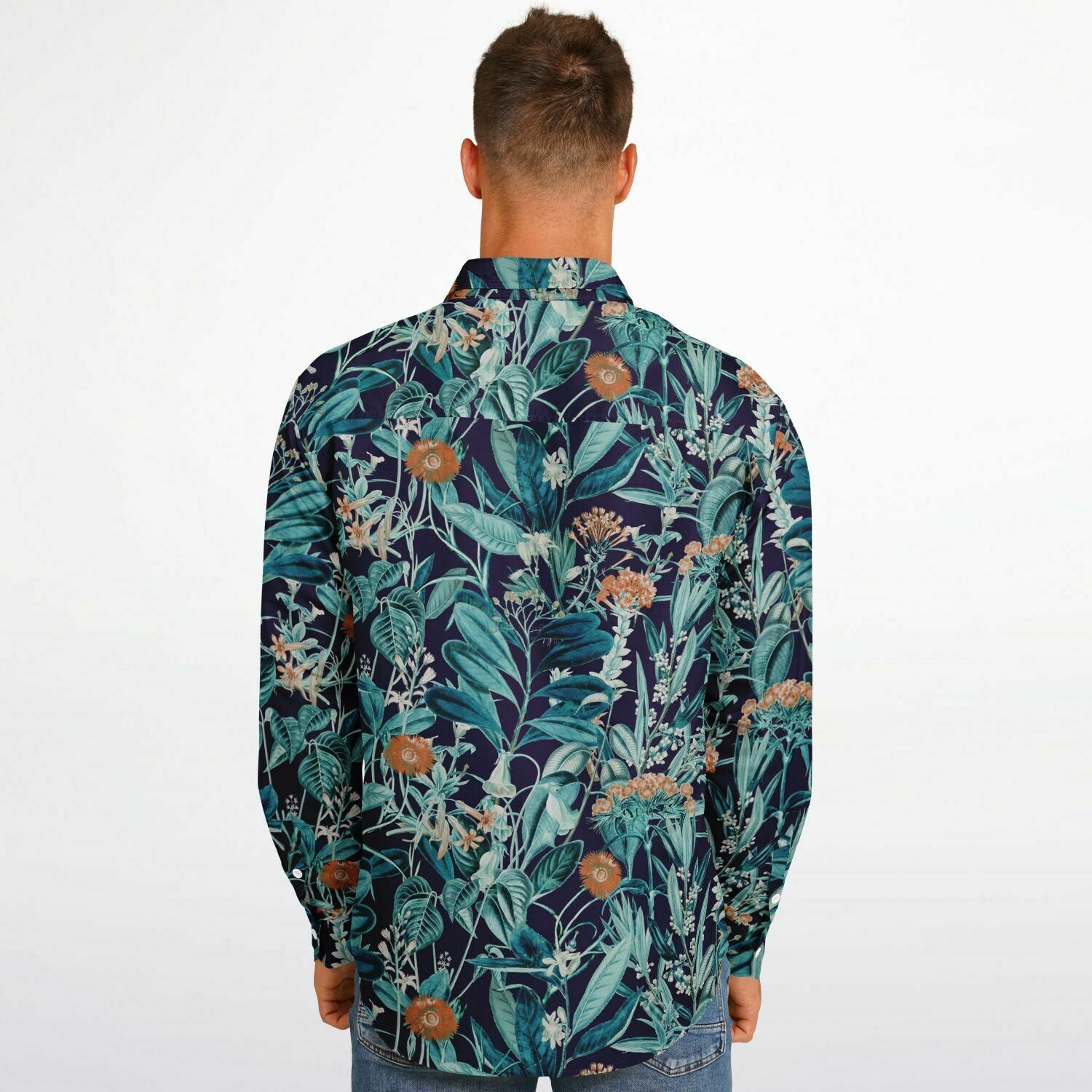 CHEMISE HOMME originale style floral bleue - MANCHES LONGUES
