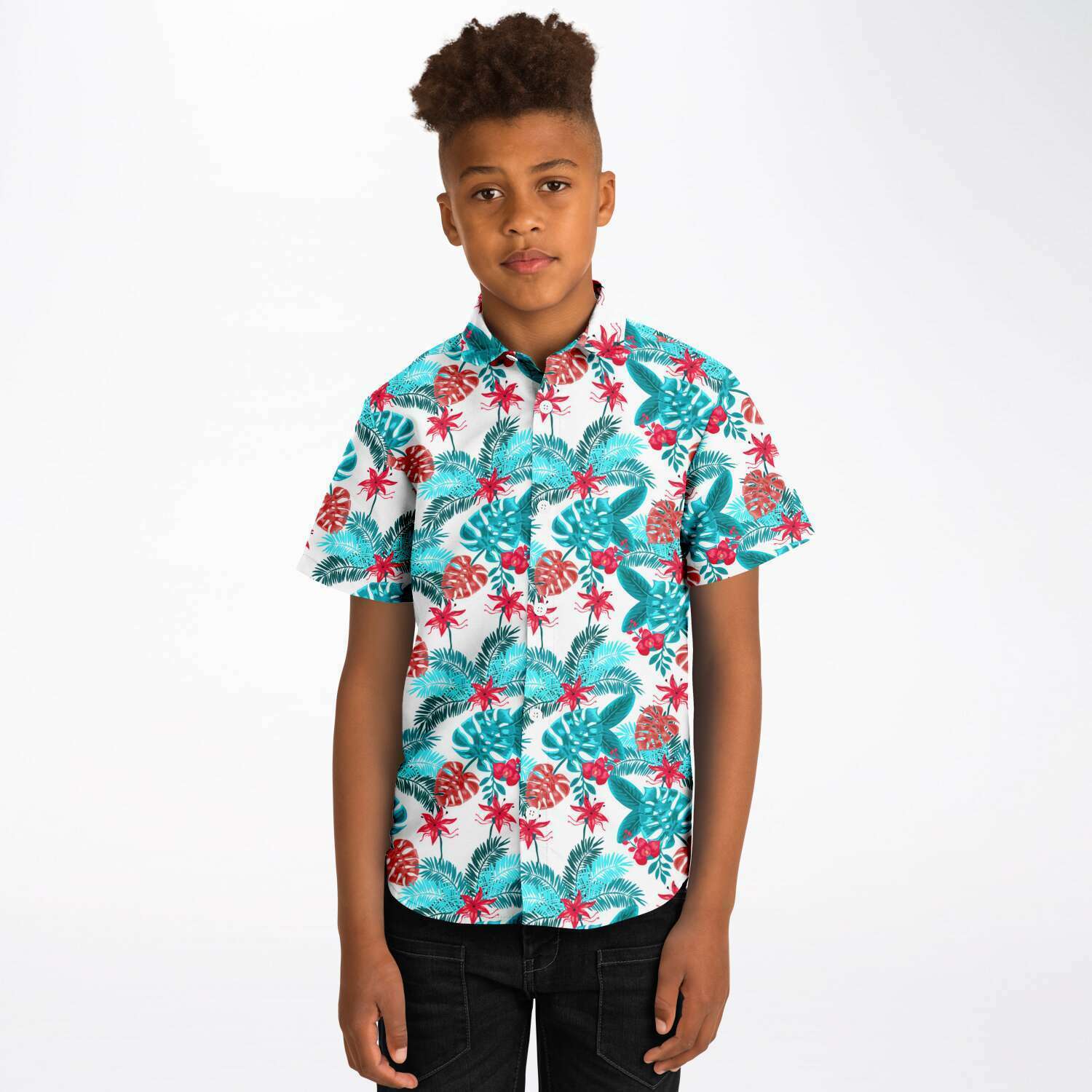 chemise garçon motifs floraux hawaïens