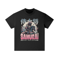 T-shirt oversized enfant Samouraï en noir - imprimé guerrier japonais à cheval et vague