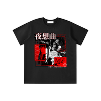 T-shirt oversized enfant Nocturne en noir - imprimé collage manga rouge et noir