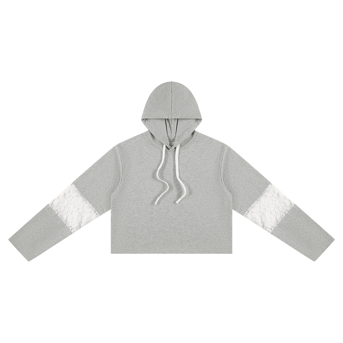 Hoodie crop top femme dentelle gris chiné, vue de face