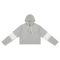 Hoodie crop top femme dentelle gris chiné, vue de face