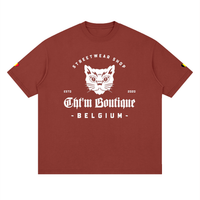 T-shirt oversized logo chat félin en rouge brique, imprimé blanc CHT'M Belgium, vue de face