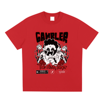 T-shirt oversized Gambler The Risk Taker en rouge - imprimé blanc et noir avec roses et éclaboussures