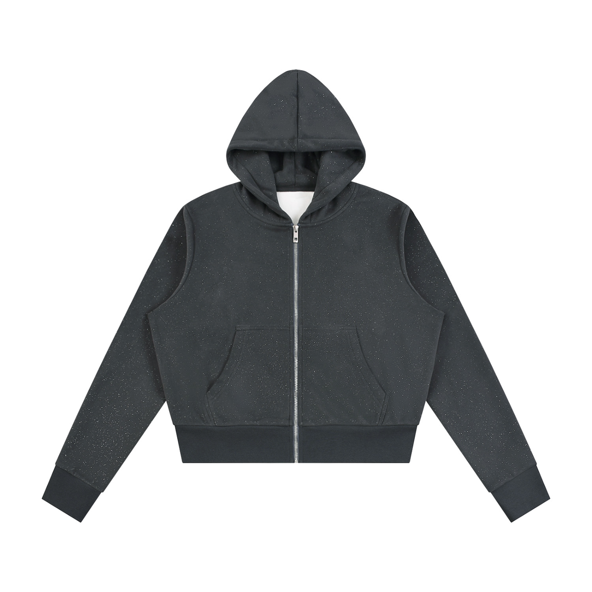 Hoodie zippé femme molletonné gris foncé, vue de face