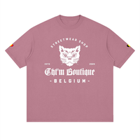 T-shirt oversized logo chat félin en vieux rose, imprimé blanc CHT'M Belgium, vue de face