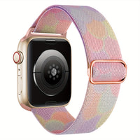 Bracelet Apple Watch en nylon motif peinture, coloris pastel rose lilas