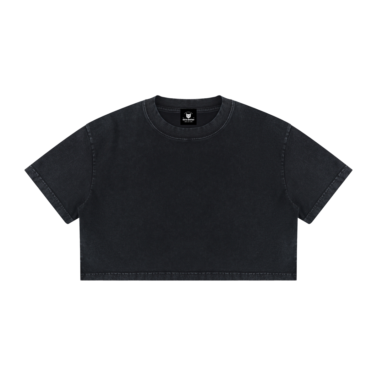 T-shirt femme crop top délavé noir délavé, vue de face