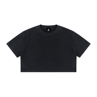 T-shirt femme crop top délavé noir délavé, vue de face