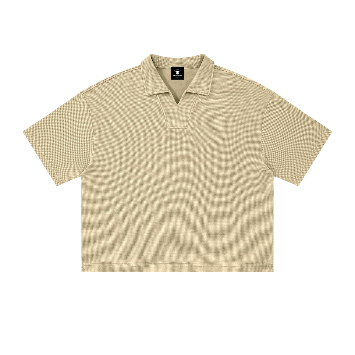 Polo Waffle Vintage Wash Noir — Streetwear Belge