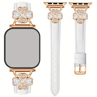 Bracelet Apple Watch fin en cuir avec attaches bijou, coloris blanc