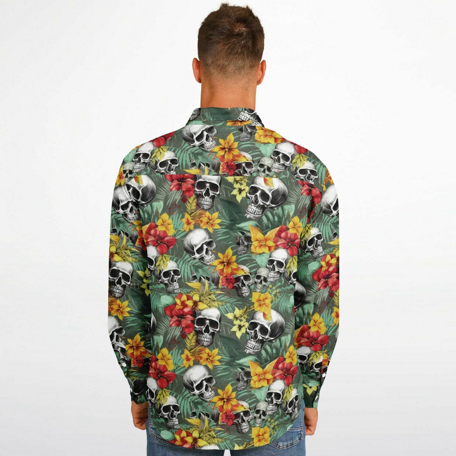 vêtement homme têtes de morts à fleurs